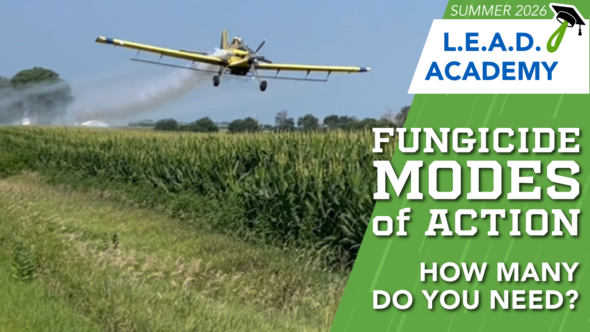 YouTube Thumbnail image of a plane applying Fungicide to a corn field